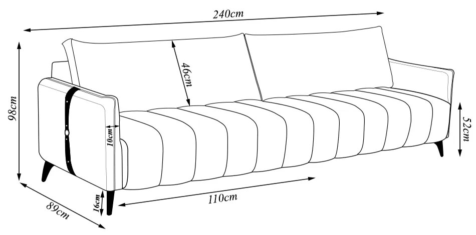 Sofá Sala de Estar Living Design Moderno 240cm Pés em Madeira Detalhe Lateral em PU Amadeu Veludo Bege G93 - Gran Belo