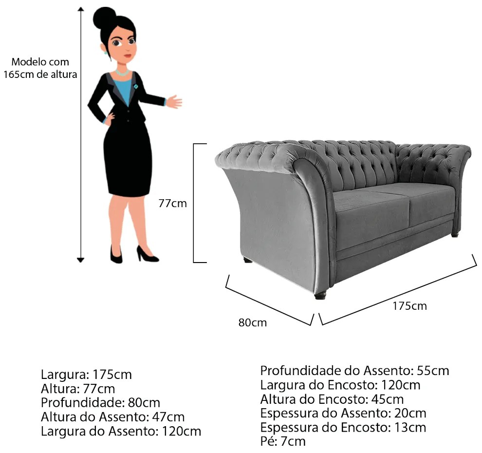 Namoradeira Chesterfield Sofia Suede Cinza - ADJ Decor
