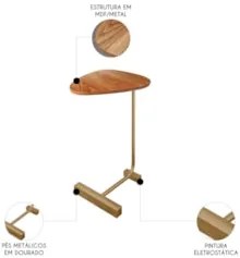 Mesa Lateral Apoio Sala Pé Metal Freya Cinamomo/Dourado E05 - Mpozenat