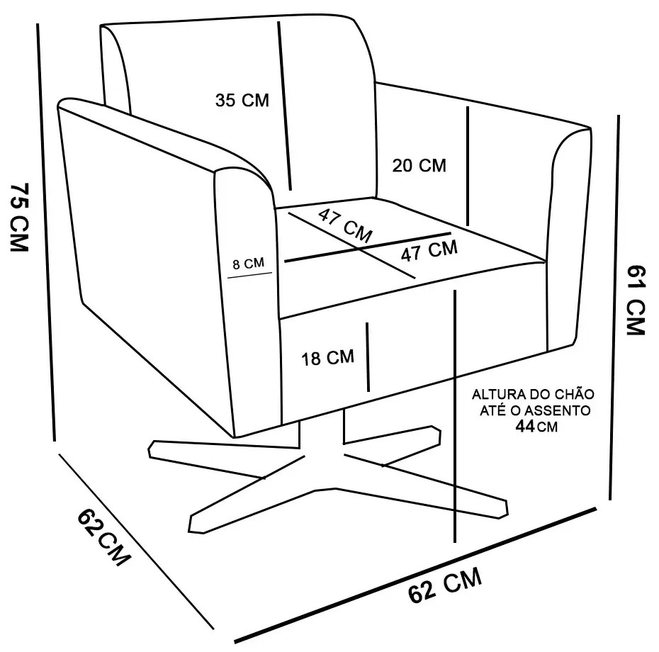 Poltrona Giratória Marisa Corano Nozes Base Cromada