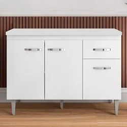 Balcão Gabinete Para Pia Com Tampo 120cm 3 Portas e 1 Gaveta Gabriela