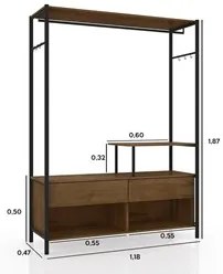 Guarda Roupa Casal Closet Barcelona 2 Gavetas Preto/Demolição - Artefa