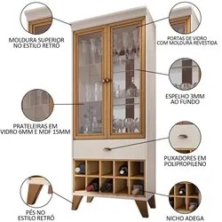 Buffet Sinfonia Com Espelho 54cm e Cristaleira Adega Órfeo H01 Off Whi