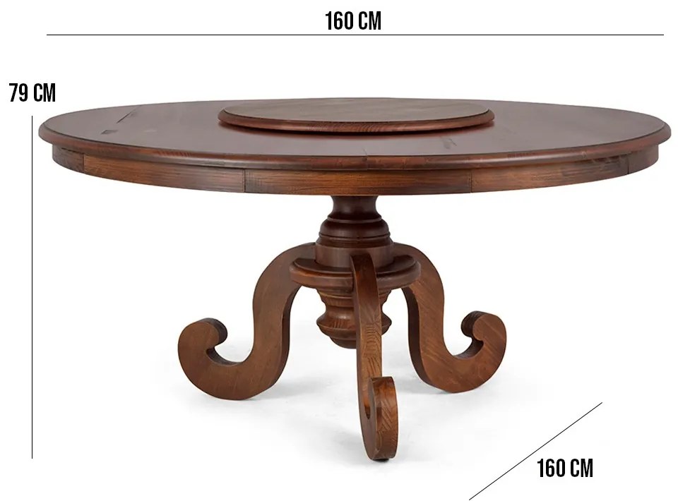 Mesa Redonda Sala de Jantar 8 Lugares Mariah 160cm com Prato Giratório Canela G04 - Gran Belo