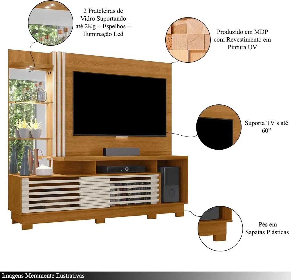 Home Theater Stall MDP 2 Portas 2 Prateleiras Iluminação LED até 60 Cinamomo/OffWhite G97 - Gran Belo