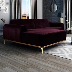Sofá 350cm 6 Lugares com Chaise Esquerdo Pés Gold Molino C-292 Veludo