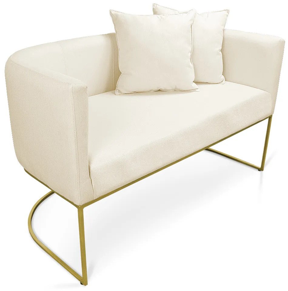 Namoradeira Paola 02 Lugares Linho Base Metálica Dourado D03 - D'Rossi  - A19 Grosso Bege