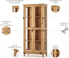 Cristaleira de Madeira 2 Portas de Vidro Hazel Carvalho Z25 - Mpozenat