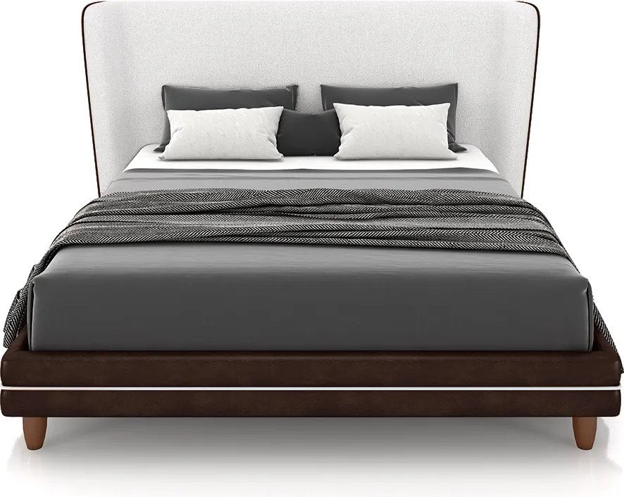 Conjunto Cama com Cabeceira King Torres Pés em Madeira PU/Bouclê Marrom/Off White G91 - Gran Belo