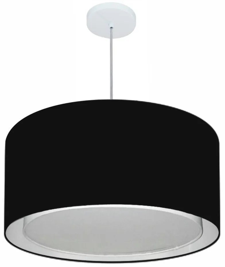 Lustre Pendente Cilíndrico Duplo Md-4296 Cúpula em Tecido 55x30cm Preto - Bivolt