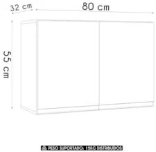 Armário de Cozinha Aéreo 80cm Com 2 Portas Andréia Amêndoa/Branco - AJ