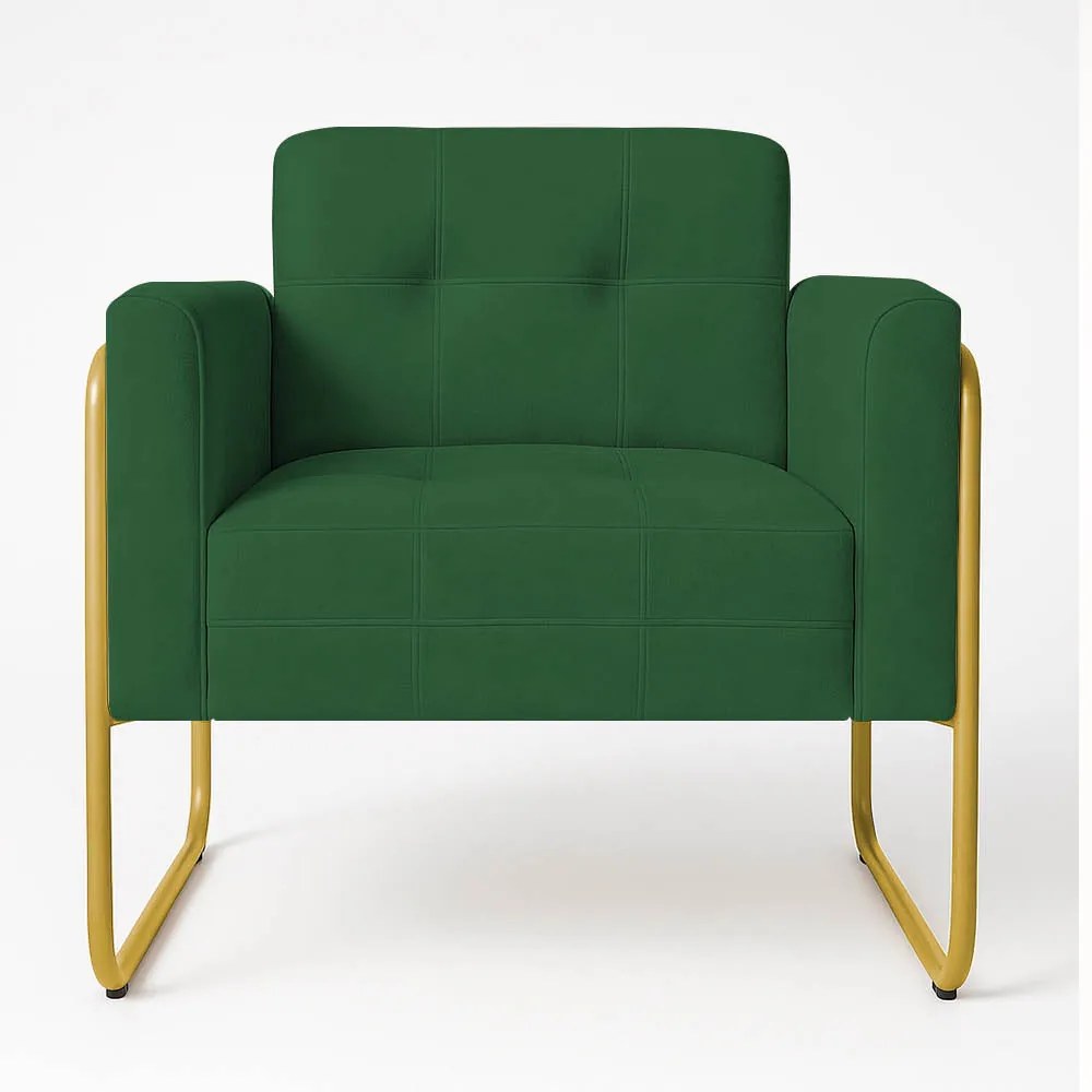 Poltrona Sala Industrial Alta Tubo Dourado Elisa Suede D03 - D'Rossi - Verde