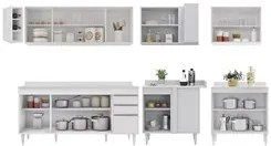Armário de Cozinha Modulado de Canto 7 Peças CP35 Balcão com Tampo Bra