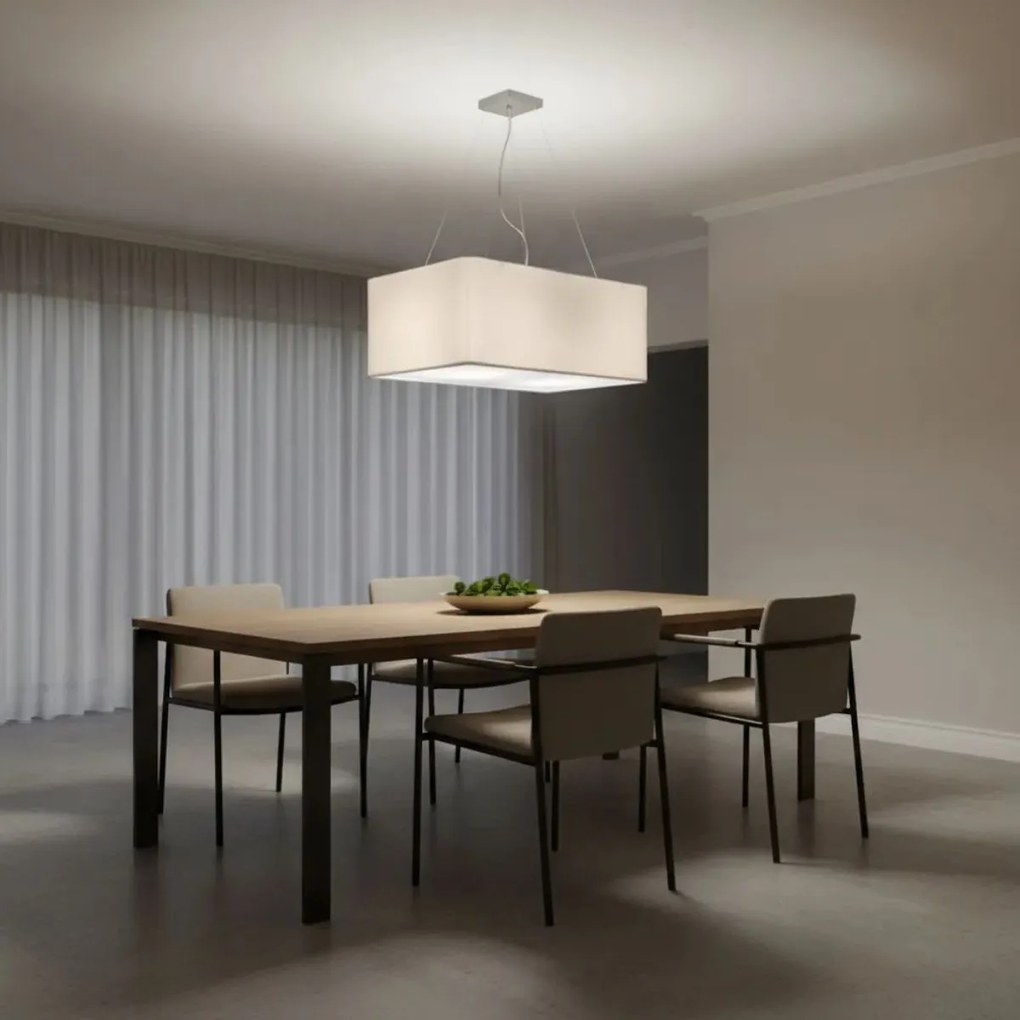 Lustre Pendente Retangular Md-4372 Cúpula em Tecido 60x40cm Branco