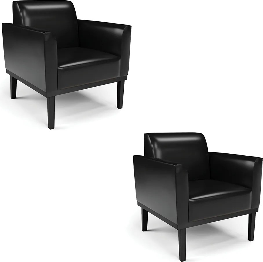 Kit 2 Poltronas Decorativas Isabella Pés Fixo em Madeira PU Preto Brilho G19 - Gran Belo