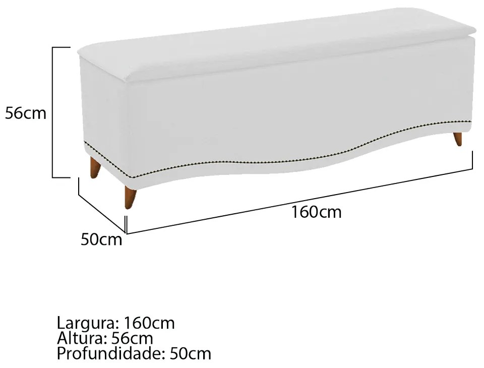 Calçadeira Estofada Yasmim 160 cm Queen Size Corano Branco - ADJ Decor