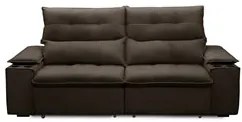 Sofá Retrátil 3 Lugares com Porta Copo 210cm Malta F05 Veludo Marrom E