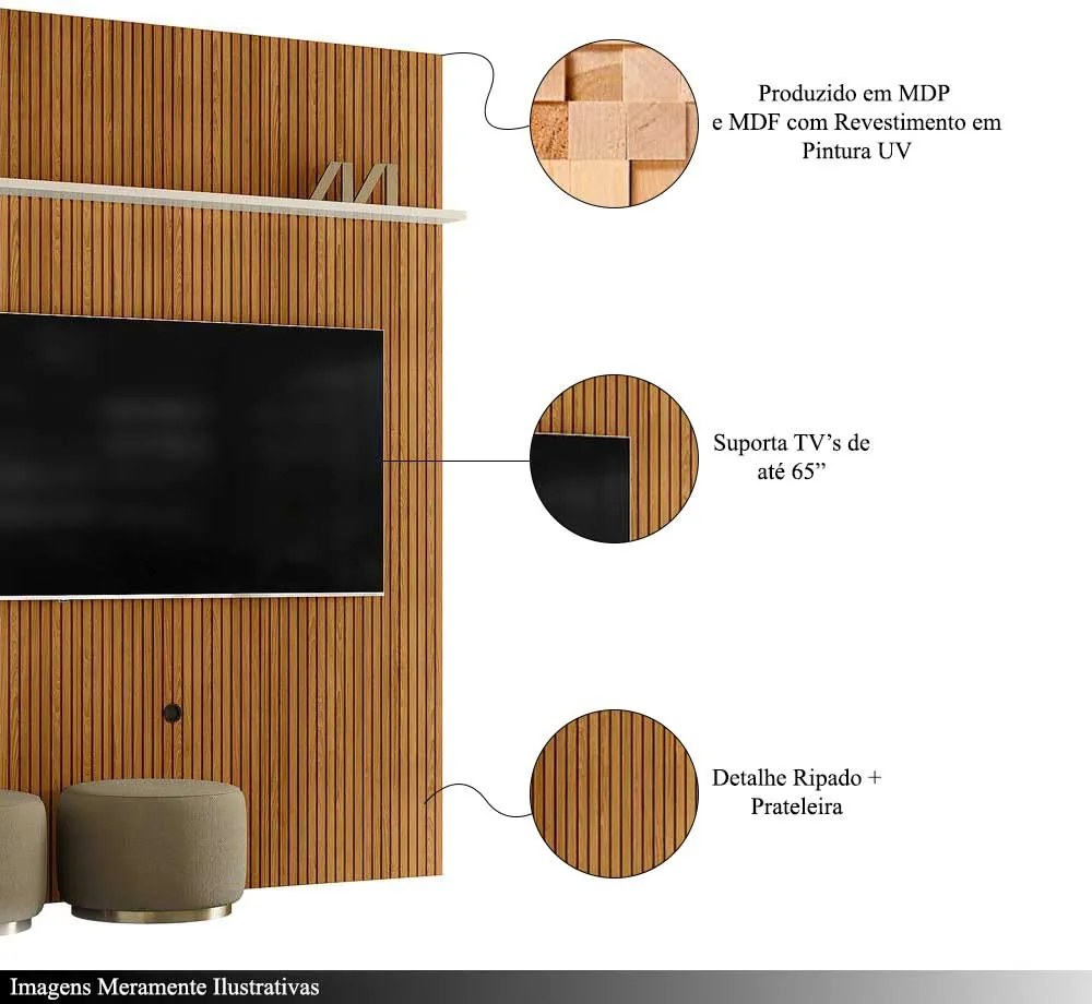 Painel Decorativo 245cm Sanson Frisado MDP até 65 Cinamomo/OffWhite G97 - Gran Belo