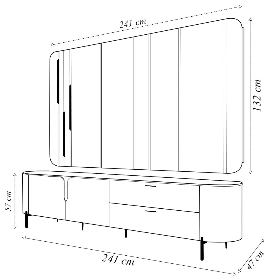 Painel com Bancada 241cm Avatar com LED e Detalhes Dourados para TV Até 75 Off White G18 - Gran Belo