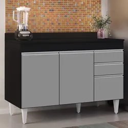 Balcão Gabinete para pia com Tampo 120cm Michigan Pto/Cinza - Lumil