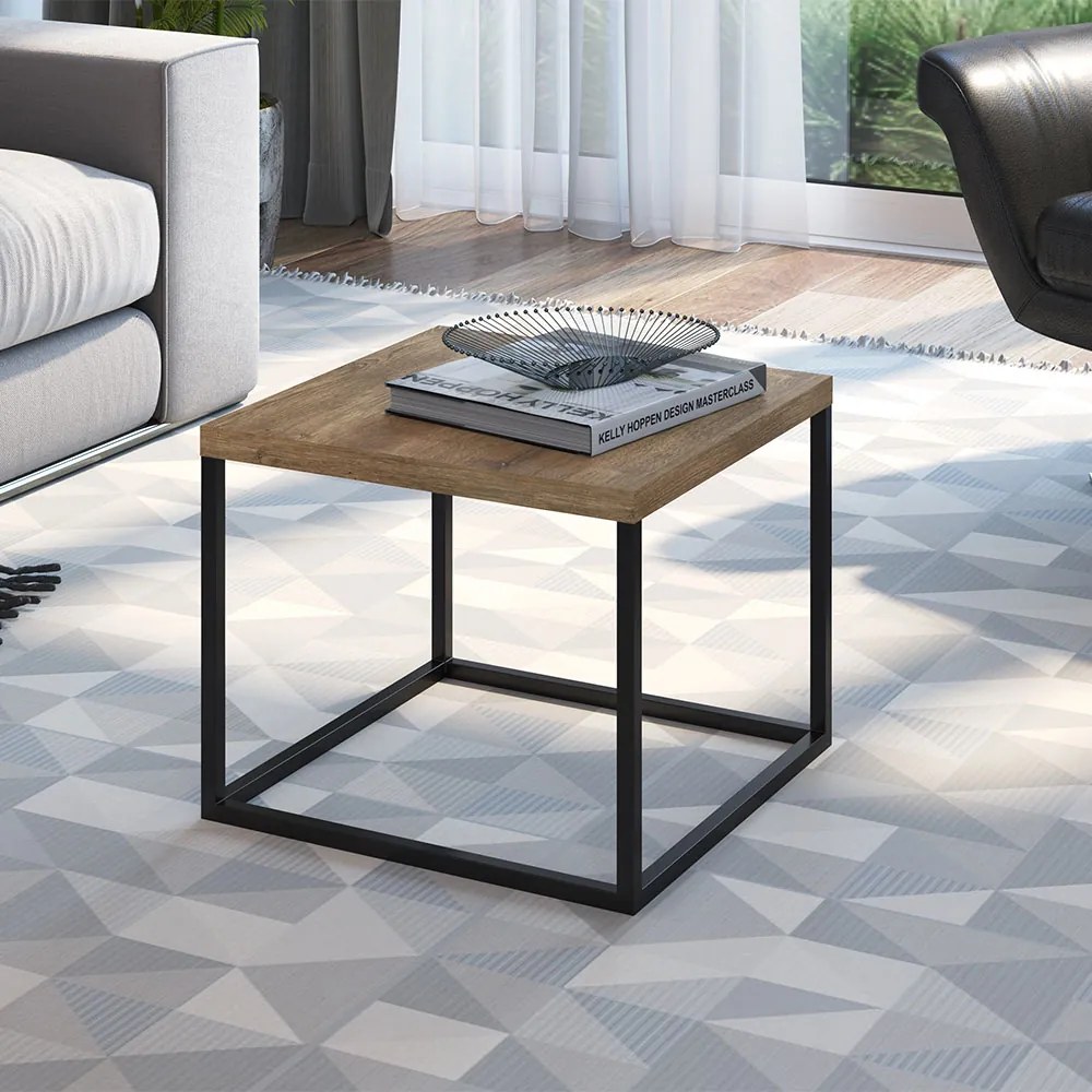 Mesa de Centro Cube Estilo Industrial Vermont Base Metálica Preto 32,5 cm A05 - D'Rossi