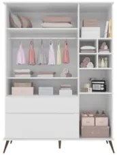 Guarda Roupa Infantil 100% MDF 3 Portas Pés Retrô Mel Z39 Branco - Mpo