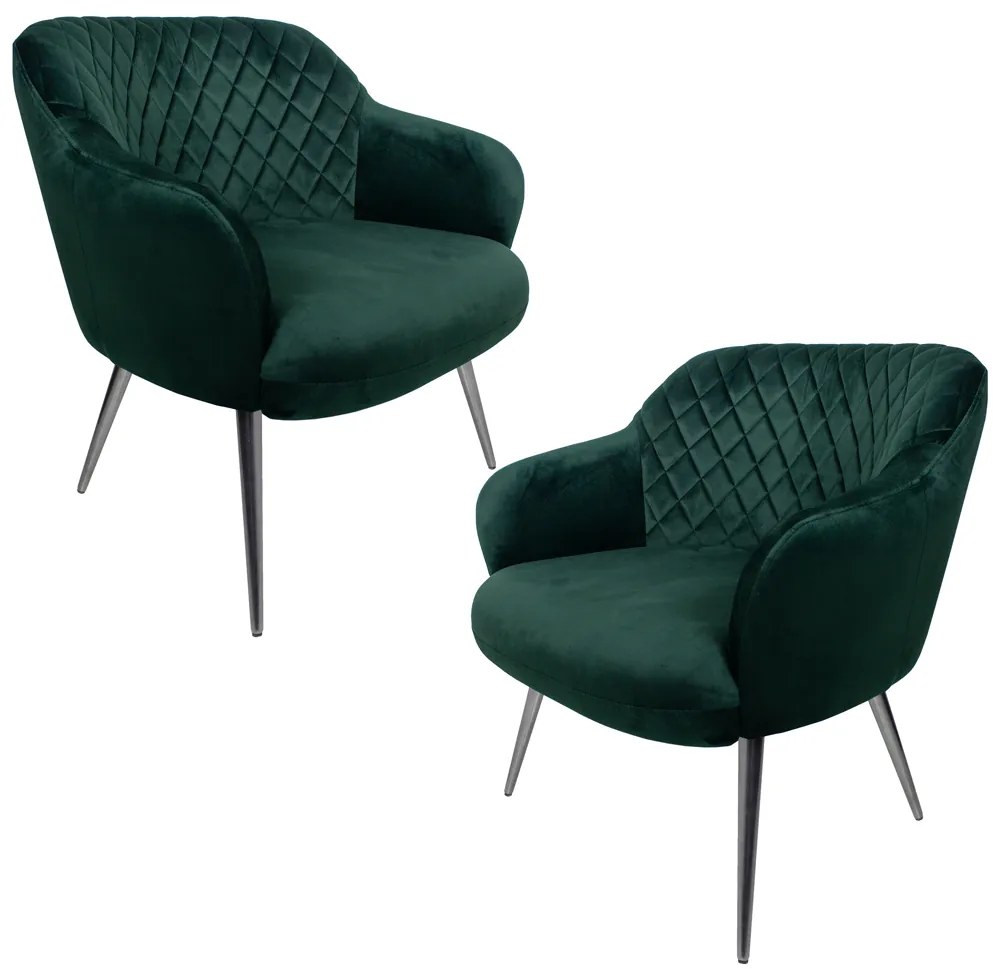 Kit 2 Poltronas Decorativas Kitana Pés Polido Palito Veludo Verde G15 - Gran Belo