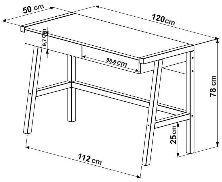 Mesa Escrivaninha Noble Pinus Natural 120cm 2 Gavetas Branca