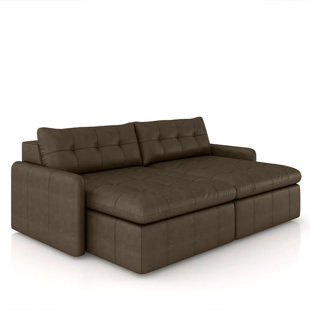 Sofá Retrátil Bipartido Sala de Estar Belém 244cm Couro Marrom Manchado G52 - Gran Belo
