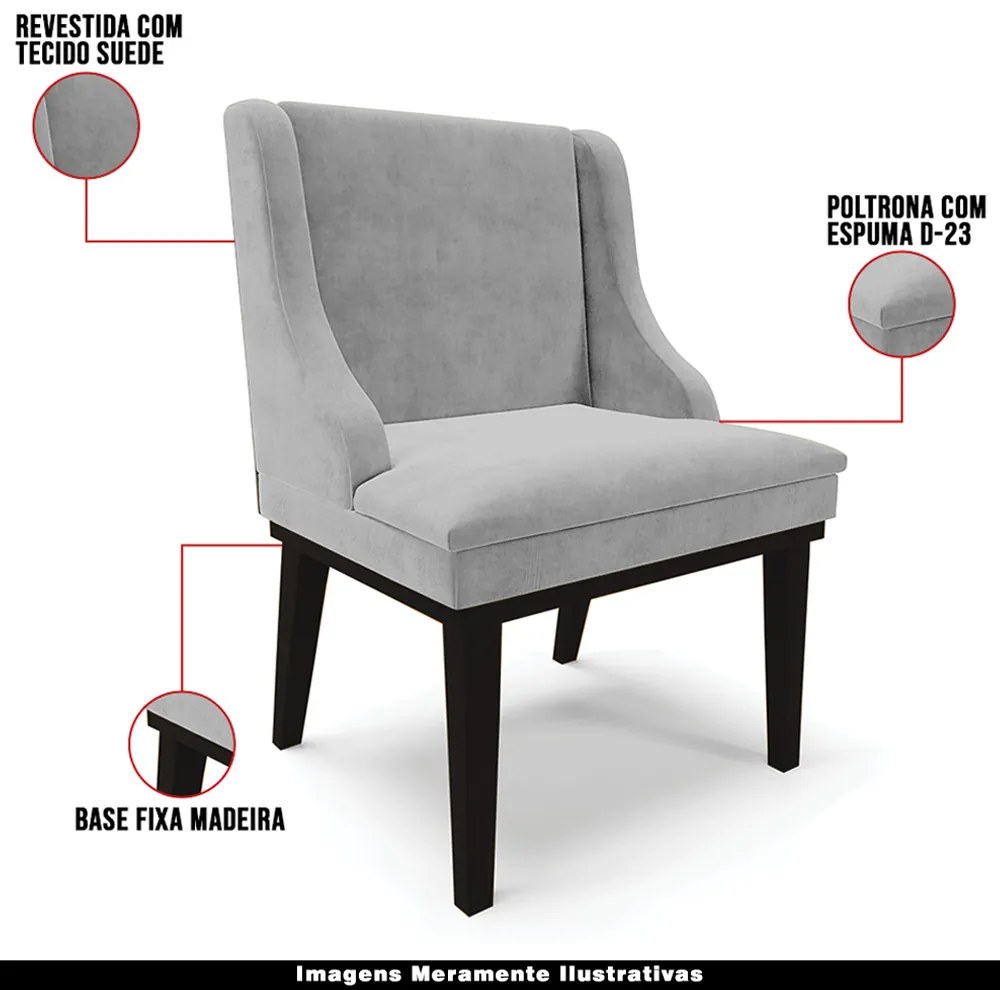 Kit 3 Cadeiras Decorativas Sala de Jantar Base Fixa de Madeira Firenze Suede Cinza/Preto G19 - Gran Belo