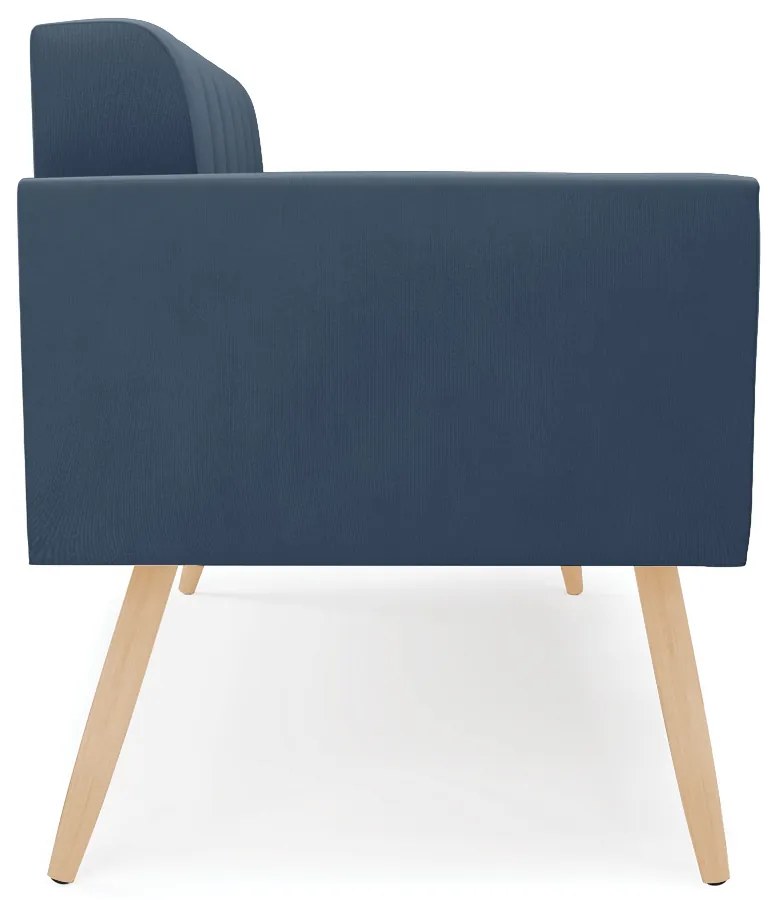 Sofá Namoradeira Elisa Suede Azul Marinho Pés Palito Natural - D'Rossi