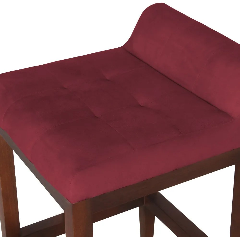 Banqueta Alta Lotus Base Madeira Maciça Estofada Suede Bordô