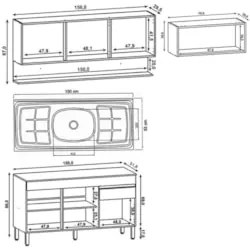 Armário de Cozinha 4 Peças Balcão com Pia 150cm Lina18 Z06 Supremo/Fre