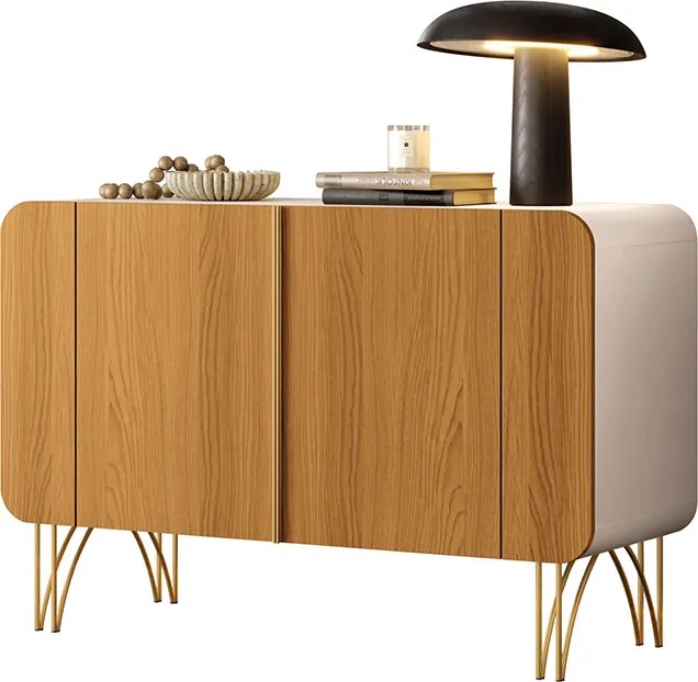 Buffet Decorativo Sala de Estar Bambino MDP/MDF Pés em Aço Off White/Cinamomo G26 - Gran Belo