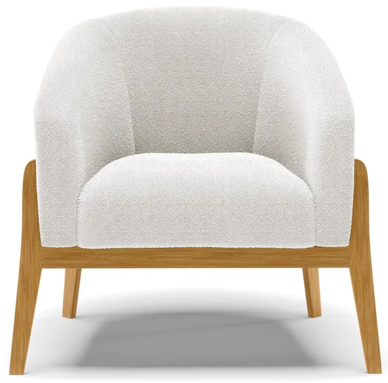 Poltrona Decorativa Base Madeira Stella PU Preto/Bouclê D03 - D'Rossi - Off White