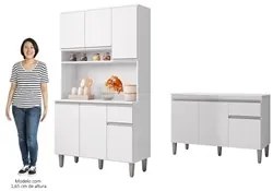 Cozinha Compacta Márcia e Balcão Gabinete Com Tampo Tatiane 120cm Bran