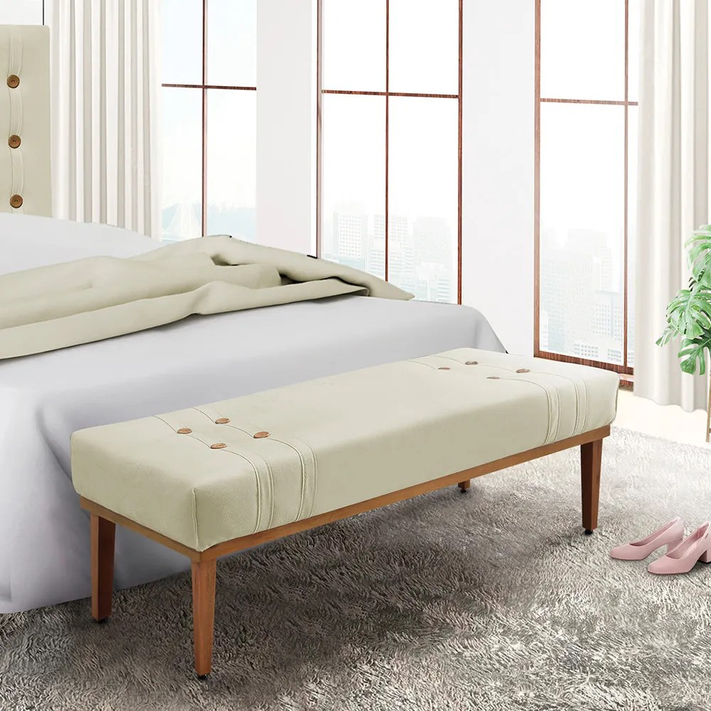 Divã Recamier Banco Base Madeira para Quarto Gênova 90cm Veludo S04 - D'Rossi - Bege