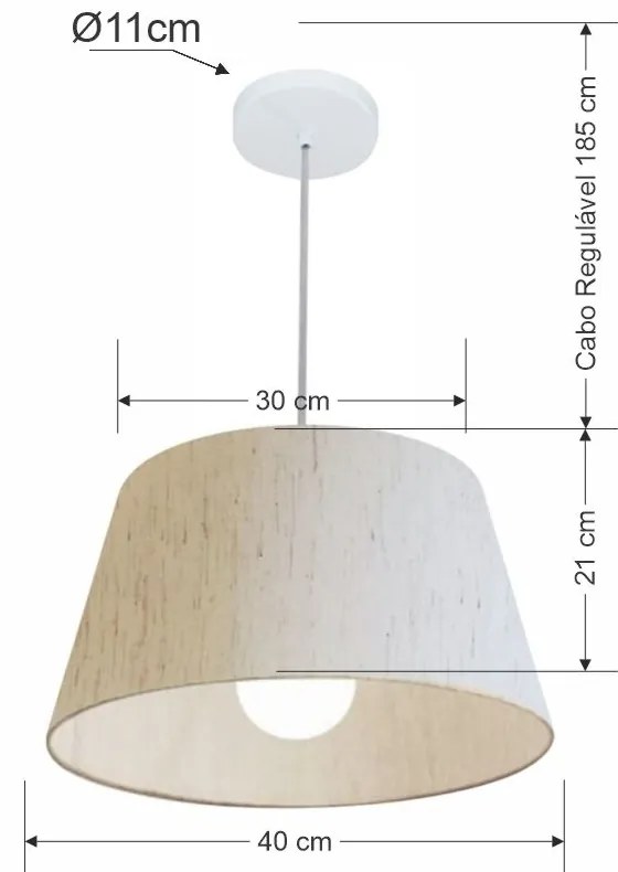 Lustre Pendente Cone Md-4039 Cúpula em Tecido 21/40x30cm Linho Bege - Bivolt