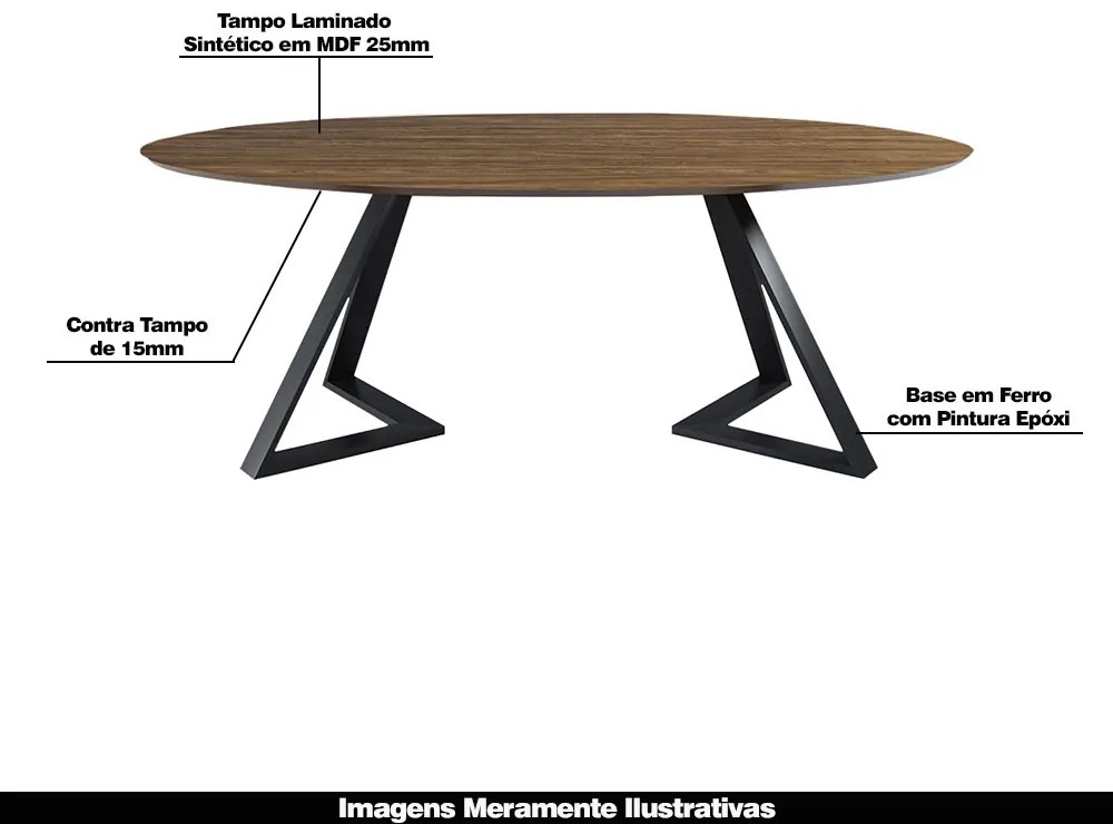 Mesa Sala de Jantar 8 Lugares 250cm Tampo Oval Efron Nogueira/Preto G13 - Gran Belo