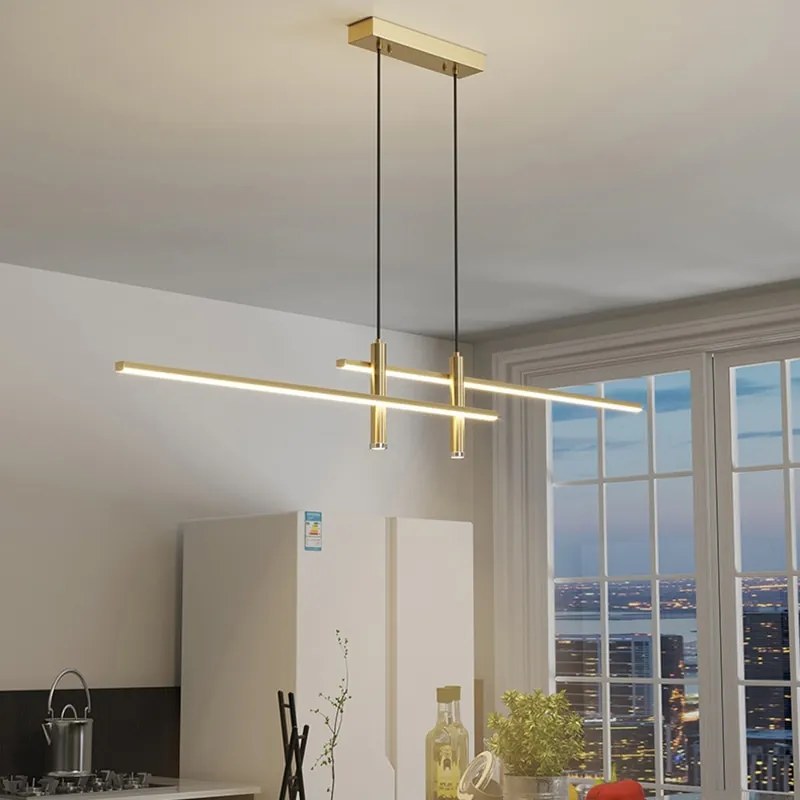 Luminária Pendente Sala de jantar lustre simples e moderno e minimalista linhas nordic mesa jantar luz criativo balcão barra longa tira lâmpadas designer - D - Branco quente