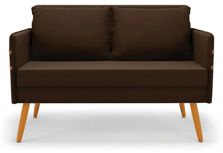 Kit 1 Namoradeira 02 Lugares e 2 Poltronas Mari Suede Marrom Pés Palito Castanho - D'Rossi