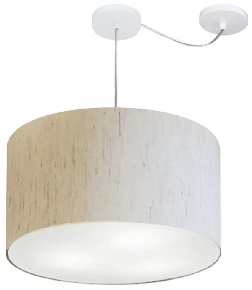 Lustre Pendente Cilíndrico Com Desvio De Centro Md-4168 Cúpula em Tecido 60x30cm Linho Bege - Bivolt
