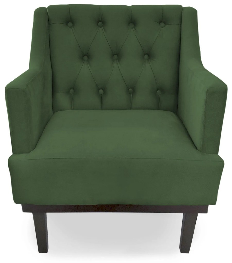 Poltrona Decorativa Clássica Capitonê Pés Madeira Suede Verde - Sheep Estofados