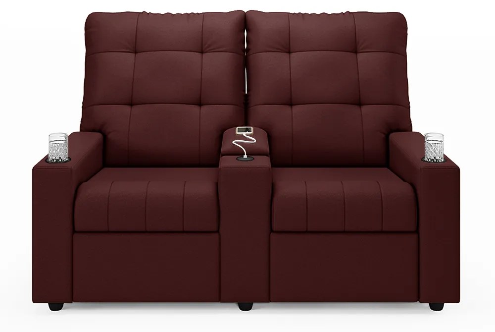Poltrona Reclinável Para Cinema Parma 2 Lugares Baú USB Veludo FH1 - D'Rossi - Vinho