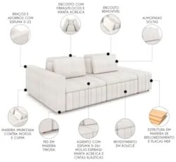 Sofá Ilha e Puff Sala Living 265cm Siesta Z32 Boucle Bege Claro - Mpoz