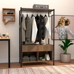 Guarda Roupa Solteiro Closet Industrial 90cm 2 Gavetas Paris Light Dem