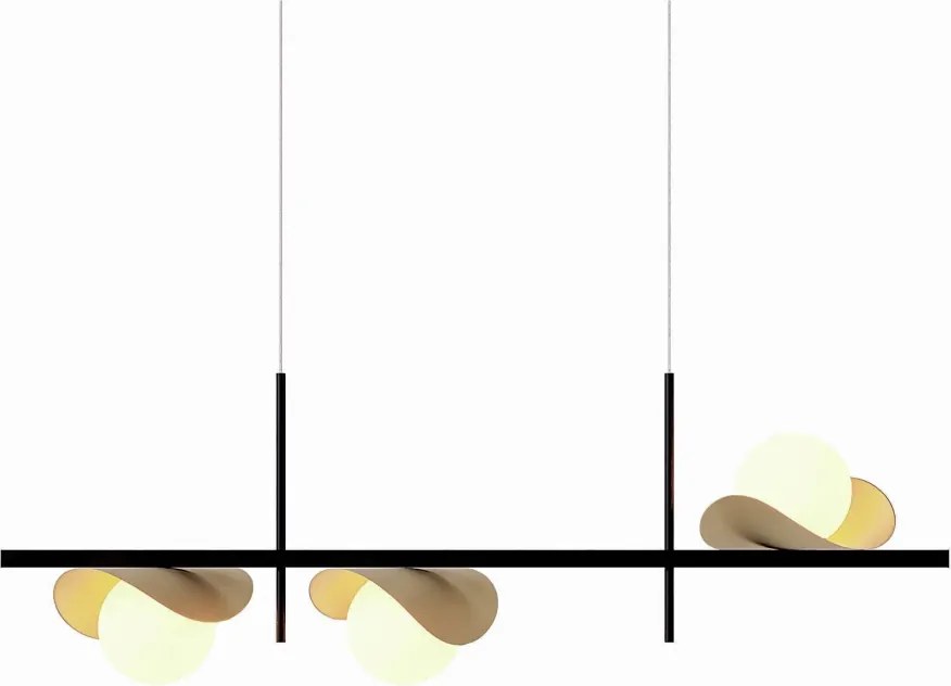 Pendente Calandra Assimétrico Linear 27X21X80Cm Alumínio E Globo Ø10Cm... (PRETO, FOSCO)