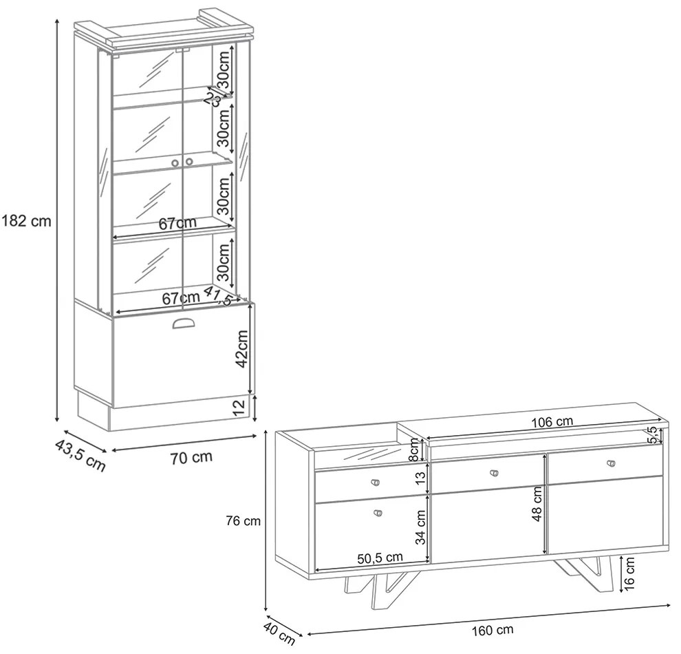 Conjunto Decorativo Cristaleira e Buffet Aparador Peggy/Noeli Preto / Nature G26 - Gran Belo