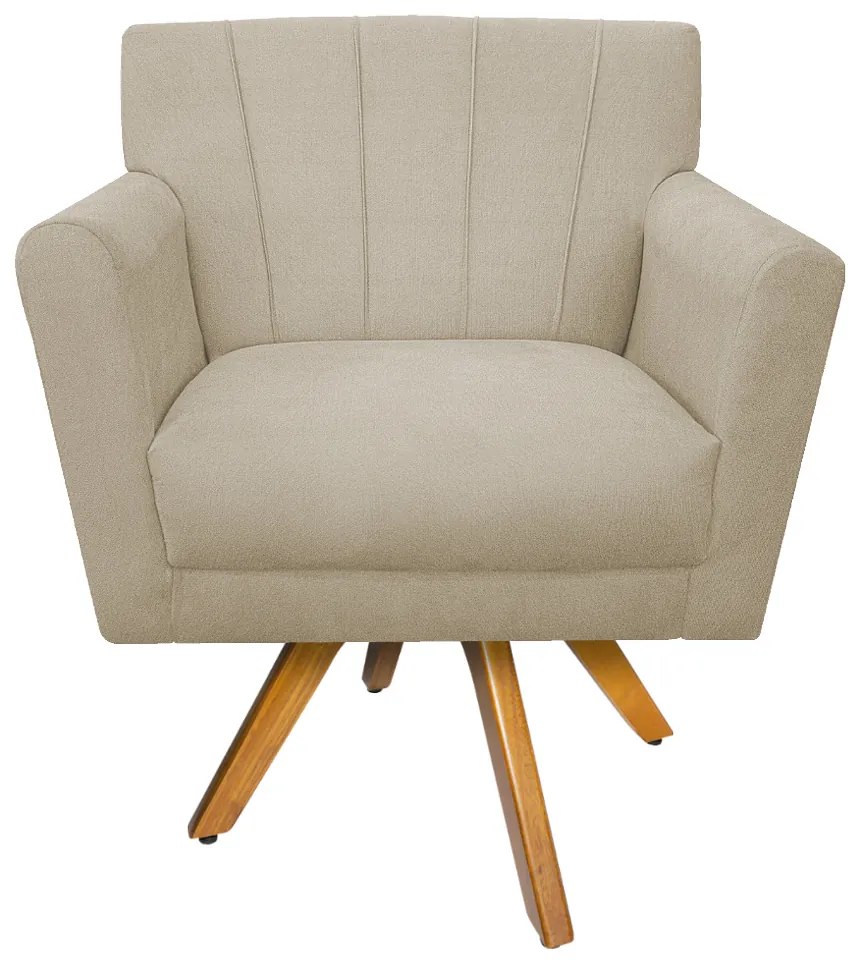 Poltrona Laura Base Giratória de Madeira Suede Bege - ADJ Decor