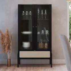 Cristaleira 2 Portas de Vidro Pés Madeira Arlo A10 Nero/Preto - Mpozen
